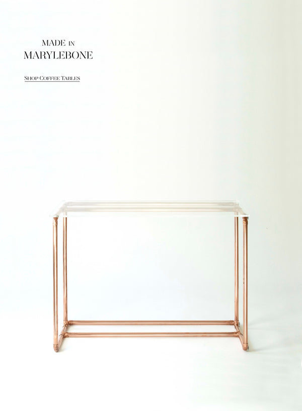 Tilly: Handmade Side Table In Copper With Clear Acrylic Top