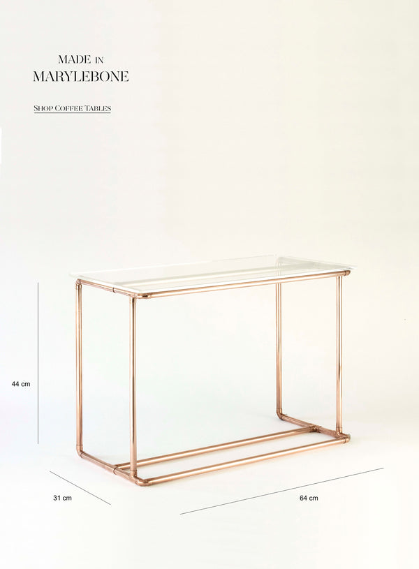 Tilly: Handmade Side Table In Copper With Clear Acrylic Top