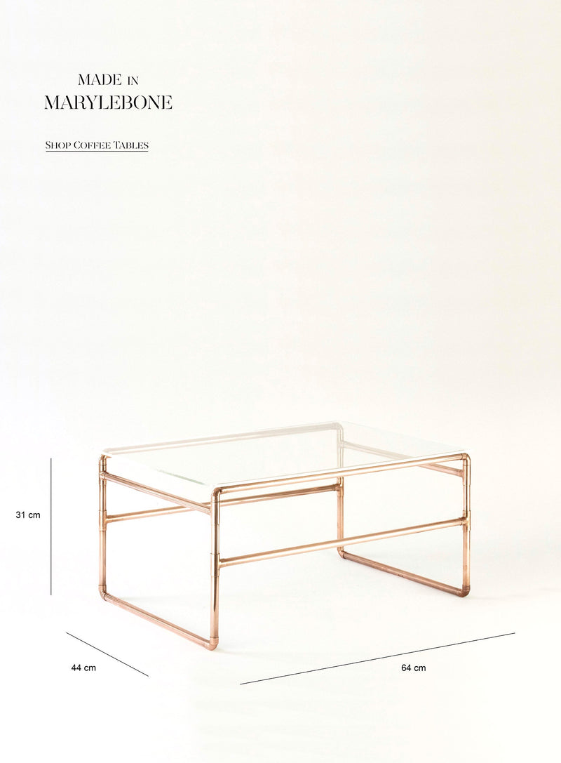 Anne: Handmade Coffee Table In Copper With Clear Acrylic or Glass Top