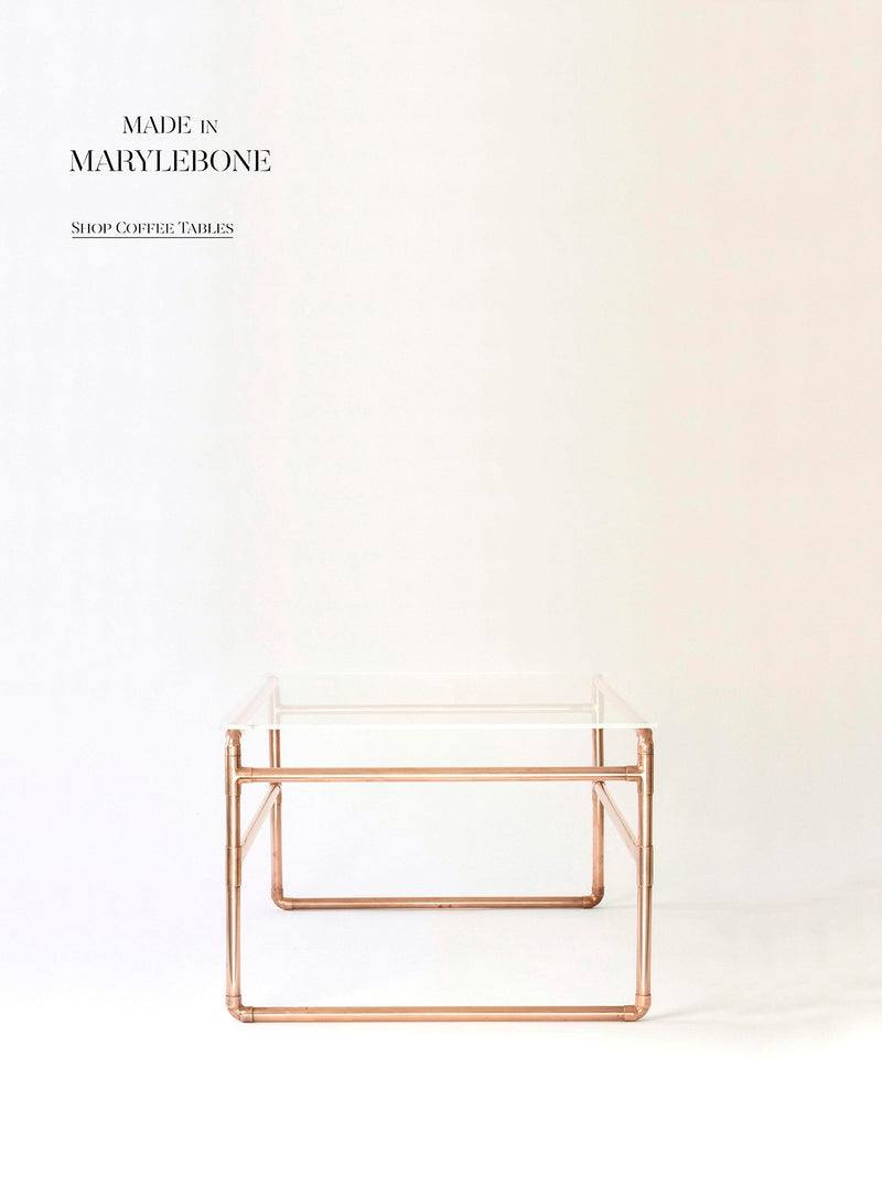 Anne: Handmade Coffee Table In Copper With Clear Acrylic or Glass Top