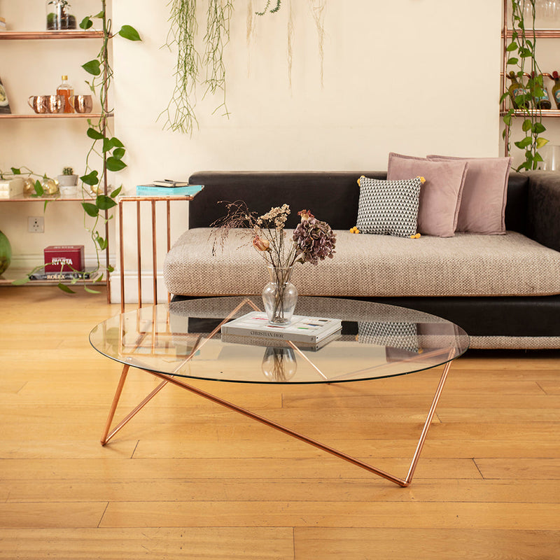 Jennifer: Handmade Coffee Table In Copper With Glass Top