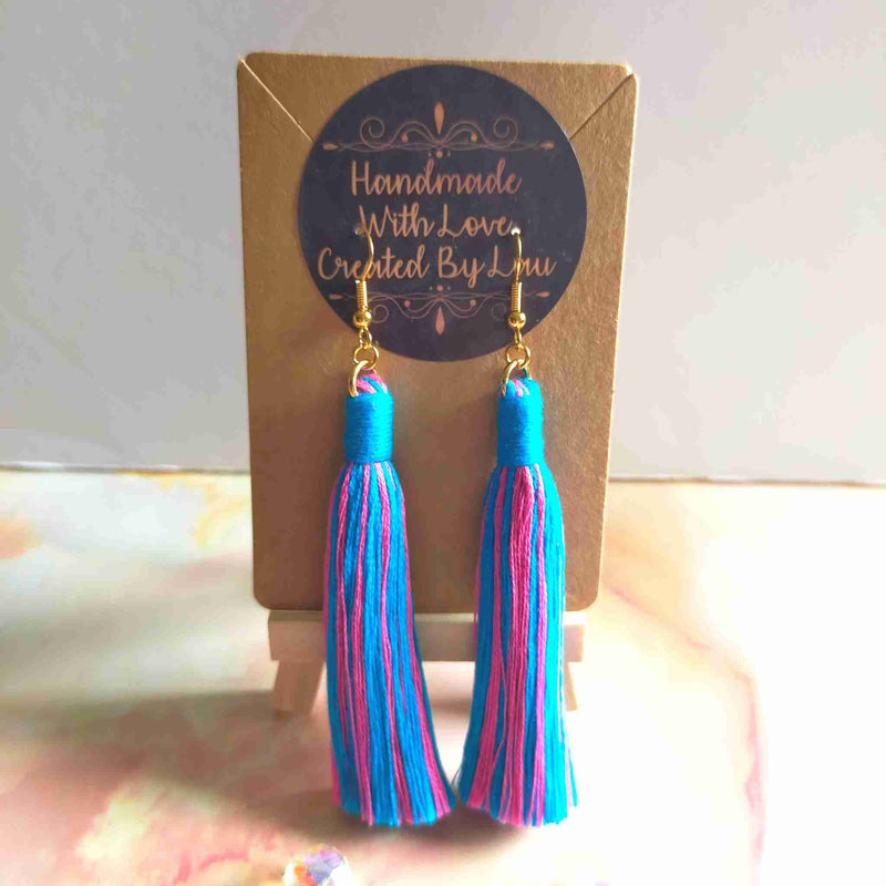 "Aurora Maxi" Turquoise Pink Boho Long Length Tassel Earrings