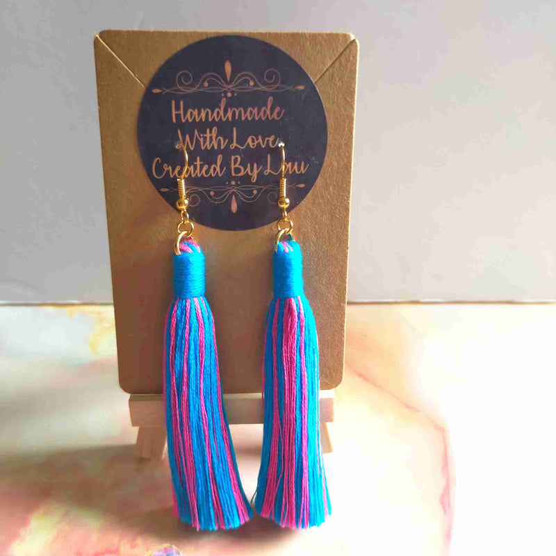 "Aurora Maxi" Turquoise Pink Boho Long Length Tassel Earrings