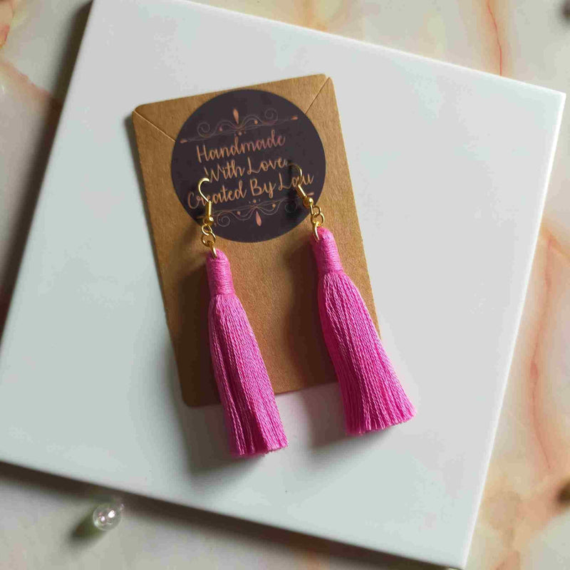 "Lia" Bright Pink Gold Plated Macrame Tassel Earrings