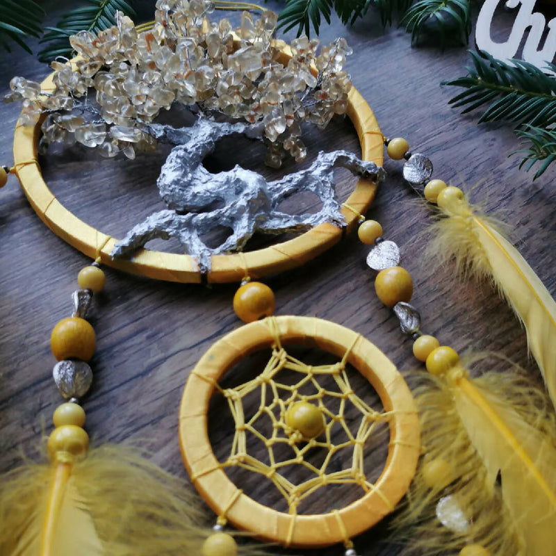 Dreamcatcher tree of life, yellow tree of life family symbol, home wall accessor, Made in Ukraine