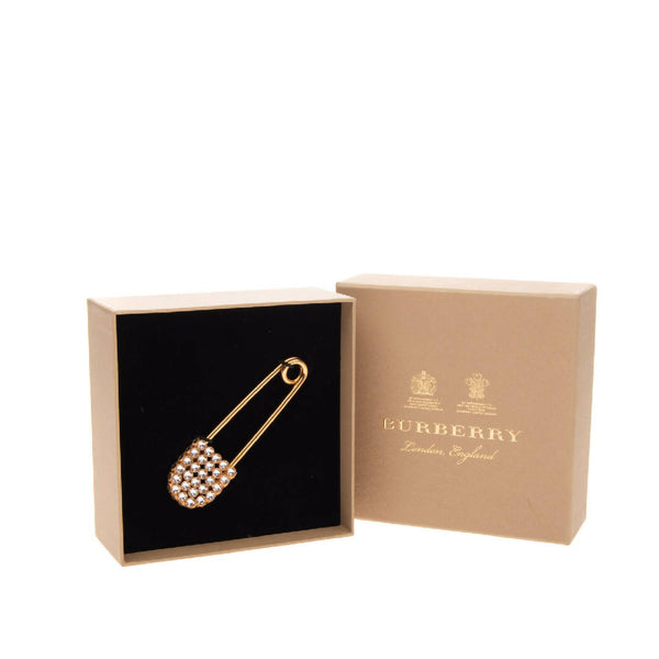 BURBERRY Crystal Kilt Pin Gold Tone Large Made in Italy