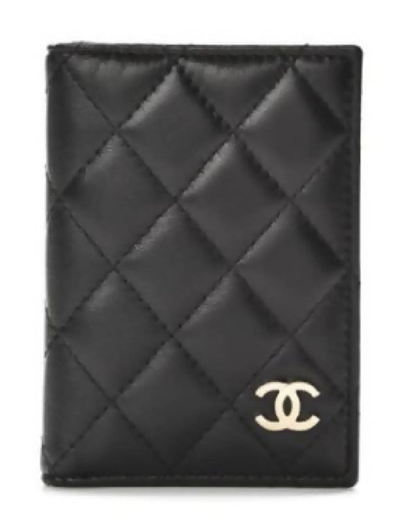Chanel Card Holder Wallet Quilted Diamond Black in Lambskin with Gold-tone