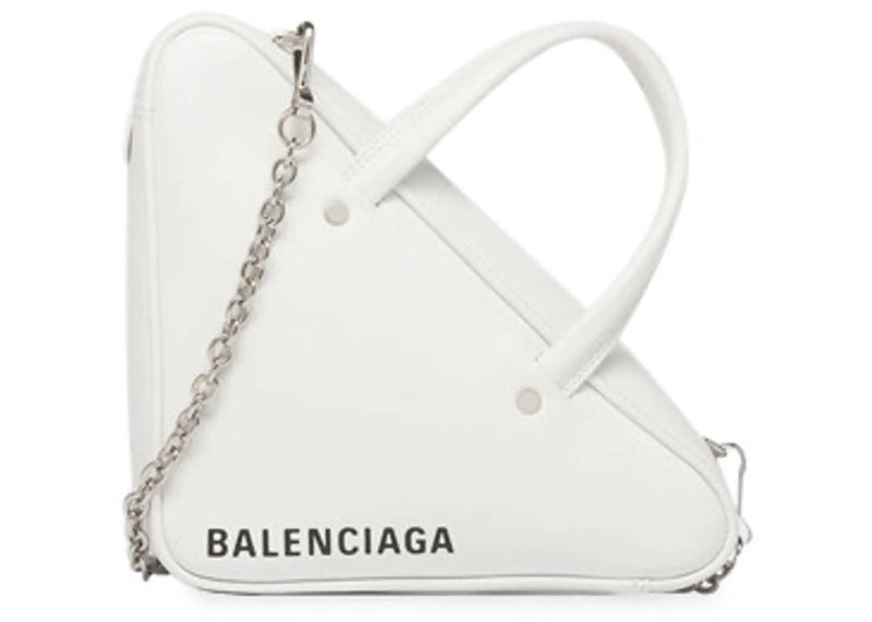 Balenciaga Triangle Chain Duffle XS White in Calfskin Leather with Silver-tone