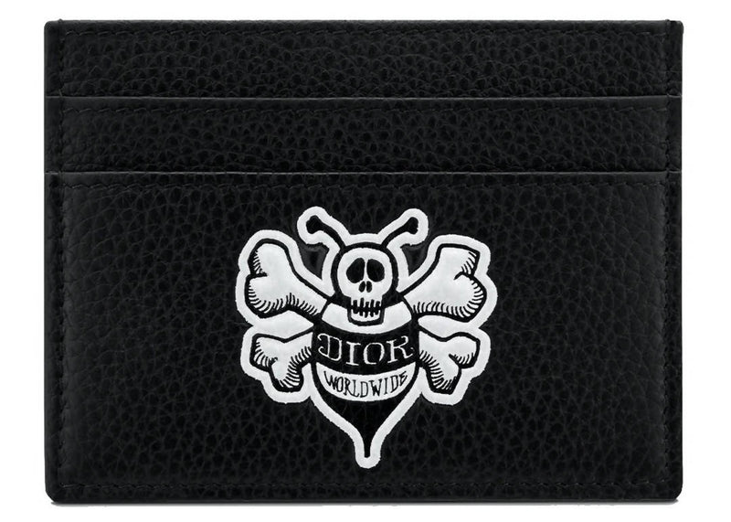 Dior And Shawn Card Holder Bee (4 Card Slot) Black in Grained Calfskin