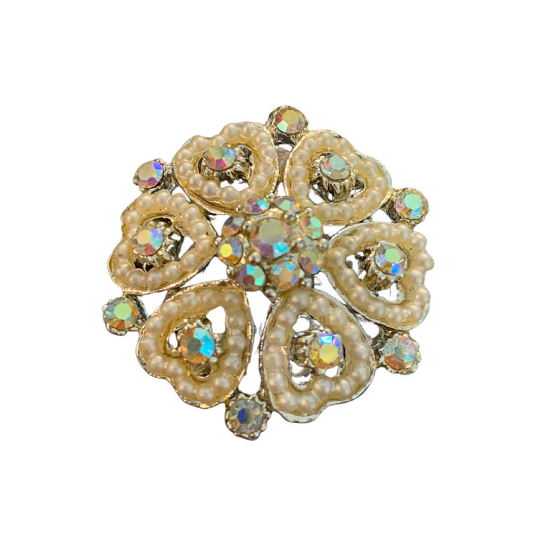 Vintage Royal Crown Jewels Style Faux Pearl Embellished Brooch