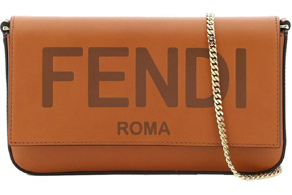 Fendi Script Shoulder Bag Mini Brown