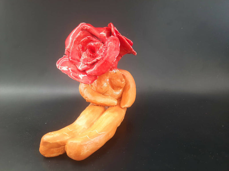 Rose Head Women Sculpture
