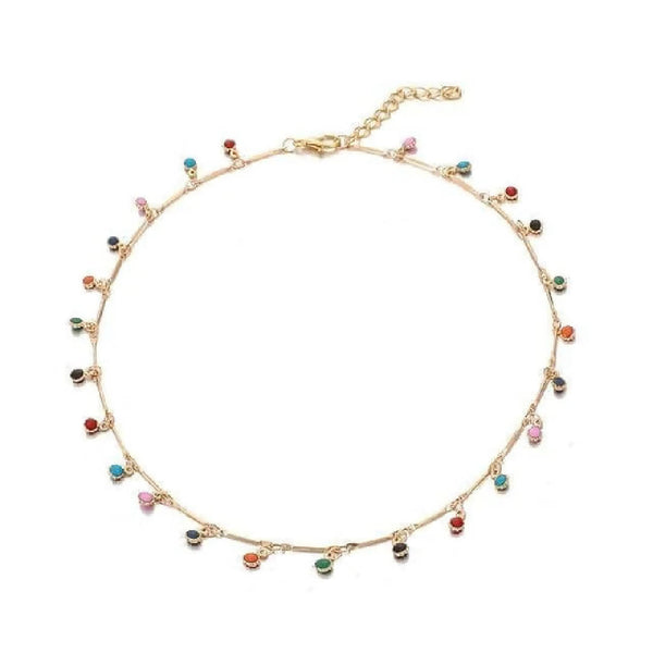 Colourful stone chain choker necklace