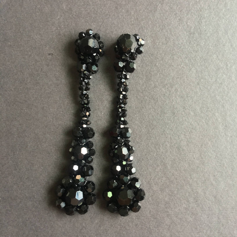 Beautiful handcrafted Swarovski crystal black long earrings