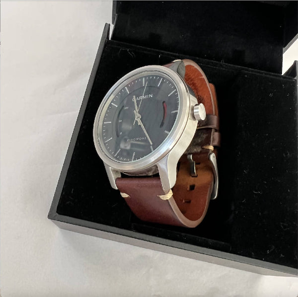 Vintage Garmin VIVOMOVE Smart Sports Watch with Brown Leather Strap