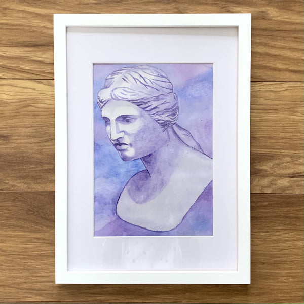 Bright Violet Watercolour Painting Wall Décor in a White Wooden Frame