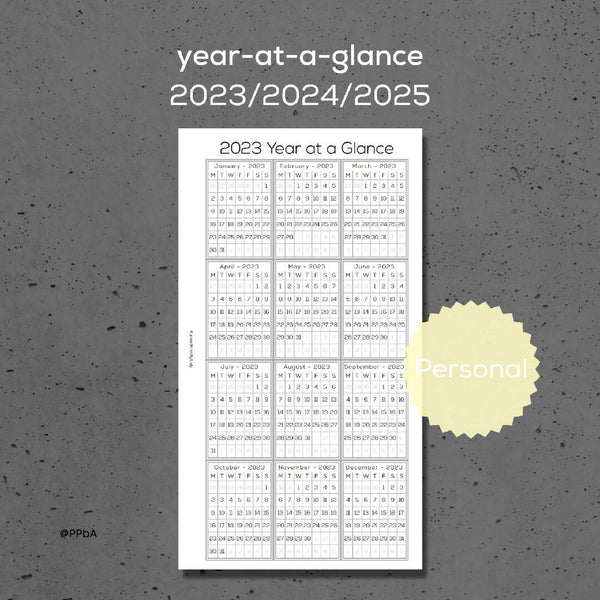 yeat at a glance - Personal size - 2023-24-25 - printable inserts
