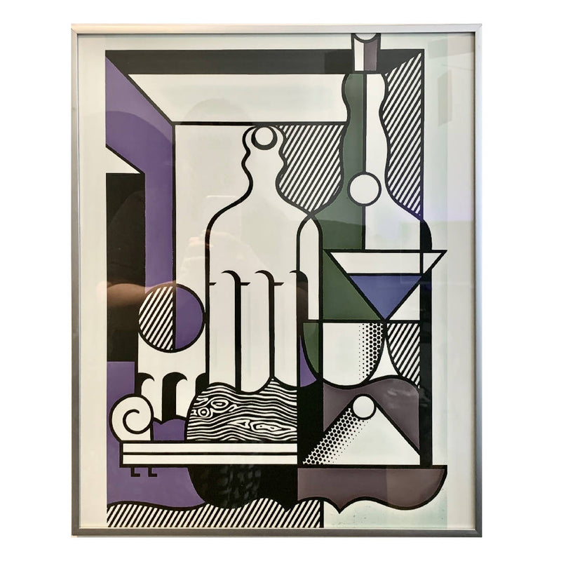 Pop Art Roy Lichtenstein "Bottles" Reproduction fine Print Illustration on Canvas in silver frame