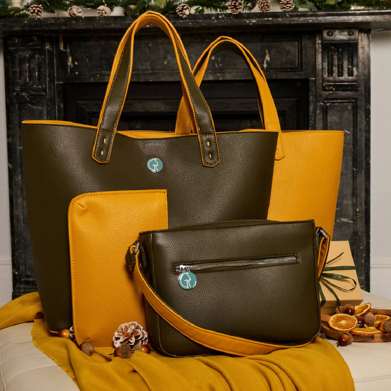 The Morphbag by GSK Signature Handbag Set in Khaki Green and Mustard Yellow