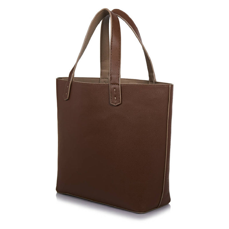 The Morphbag by GSK REVERSIBLE VEGAN TOTE IN CHOCOLATE BROWN AND TAUPE BEIGE