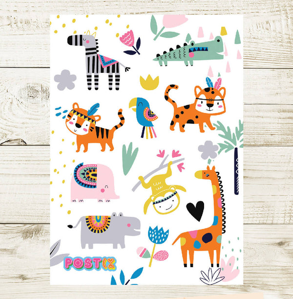 Rainbow Tribal Jungle Animals A6 Sticker Sheet