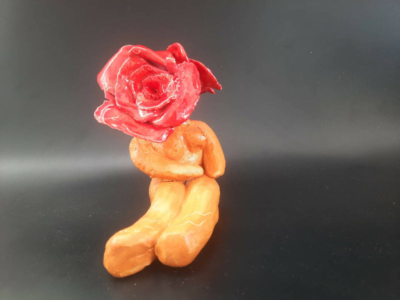 Rose Head Women Sculpture