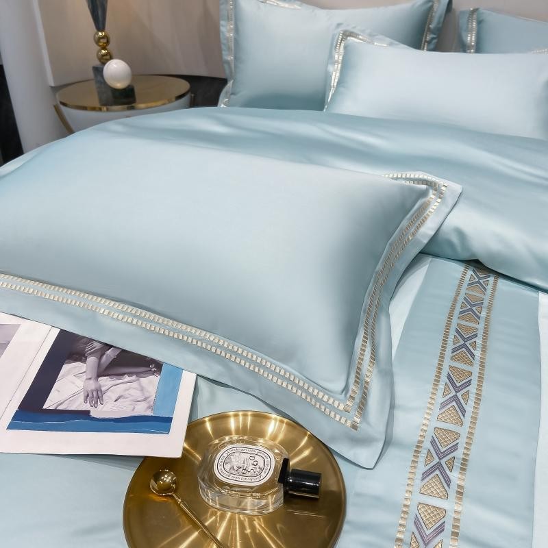 Blue Golden line Duvet Cover Set (Egyptian Cotton) - 4 Piece Set