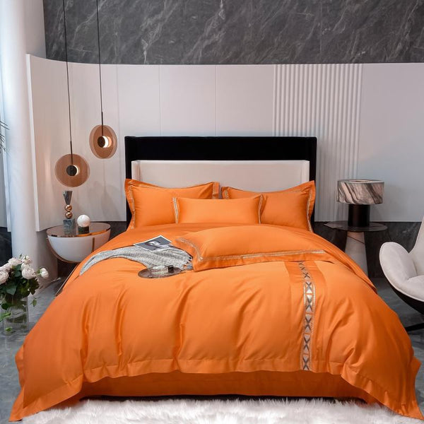 Orange Golden line Duvet Cover Set (Egyptian Cotton) - 4 Piece Set