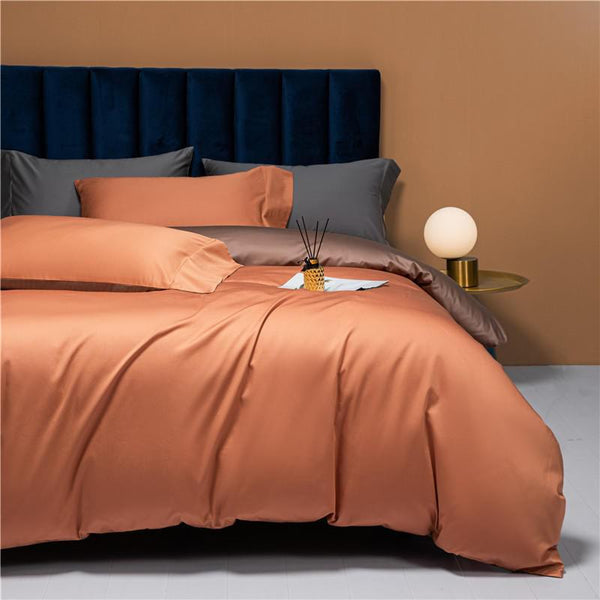 Neslla Orange Brown Reversible Duvet Cover Set (Egyptian Cotton) - 4 Piece Set