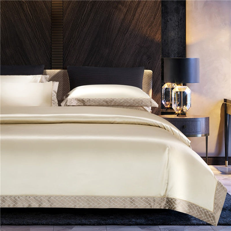 Geourjuk Lined Gold Satin Duvet Cover Set (Egyptian Cotton) - 4 Piece Set