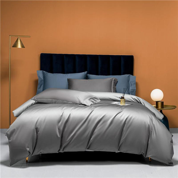 Neslla Grey Reversible Duvet Cover Set (Egyptian Cotton) - 4 Piece Set