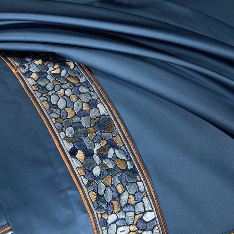 Luxury Pebble Embroidery Blue Duvet Cover Set - 4 Piece Set (Egyptian Cotton)*Price Drop Event Product*
