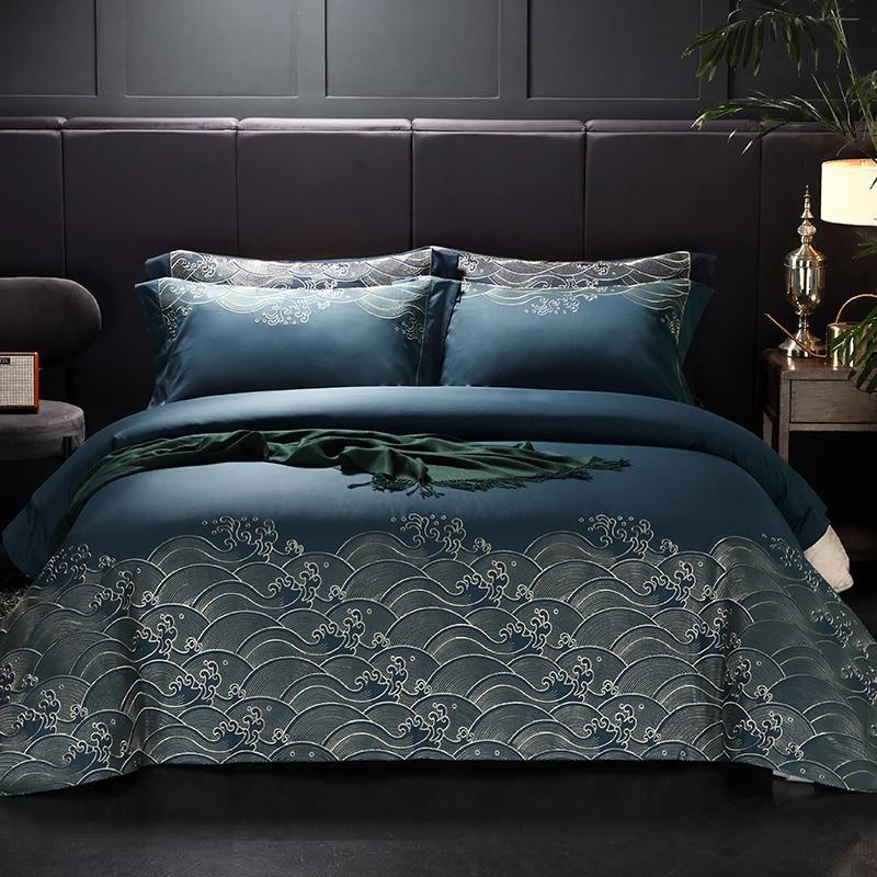 The Wave of Luck Embroidery Duvet Cover Set (Egyptian Cotton) - 4 Piece Set