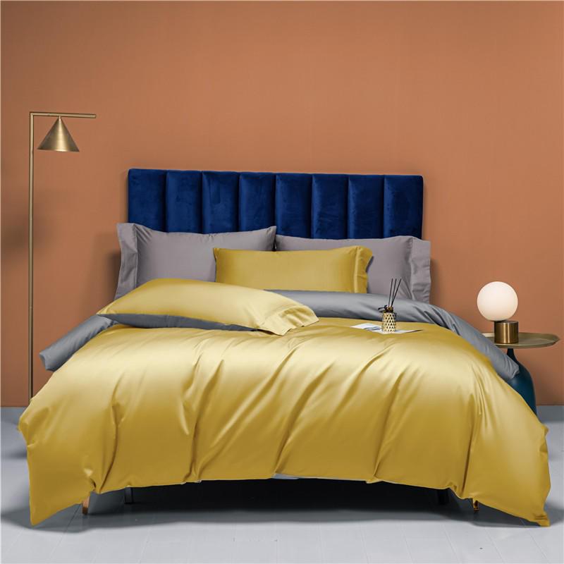 Neslla Yellow Grey Reversible Duvet Cover Set (Egyptian Cotton) - 4 Piece Set