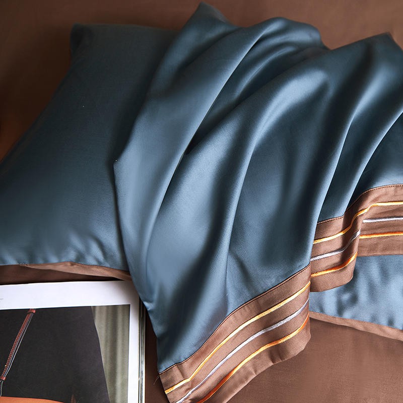 Blue Satin Duvet Cover Set (Egyptian Cotton) - 4 Piece Set *Price Drop Event Product*