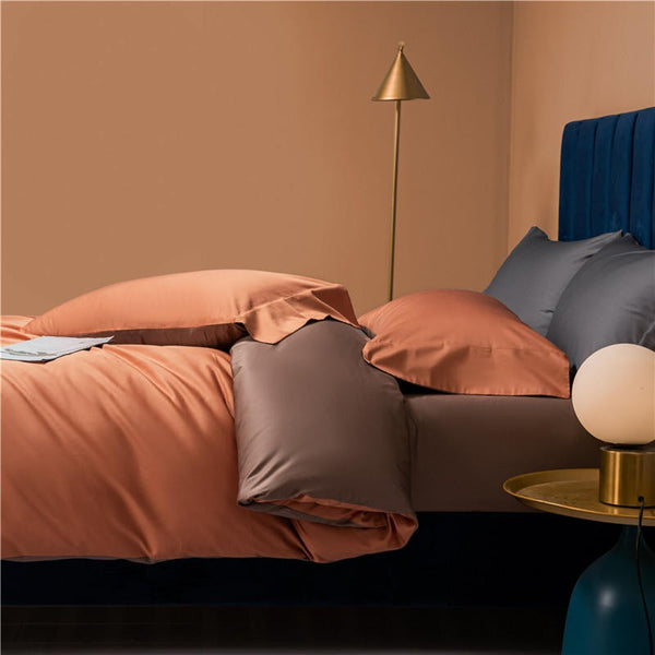 Neslla Orange Brown Reversible Duvet Cover Set (Egyptian Cotton) - 4 Piece Set