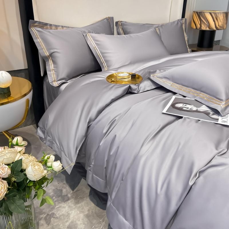 Grey Golden line Duvet Cover Set (Egyptian Cotton) - 4 Piece Set