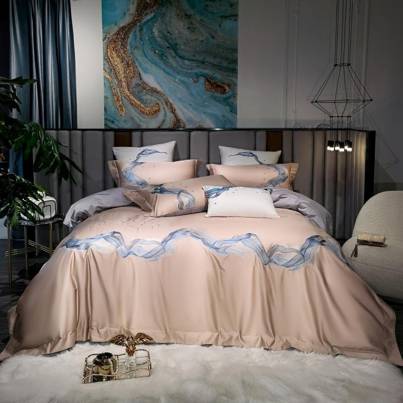 Lulla S. Pink Embroidered Duvet Cover Set (Egyptian Cotton) - 4 Piece Set