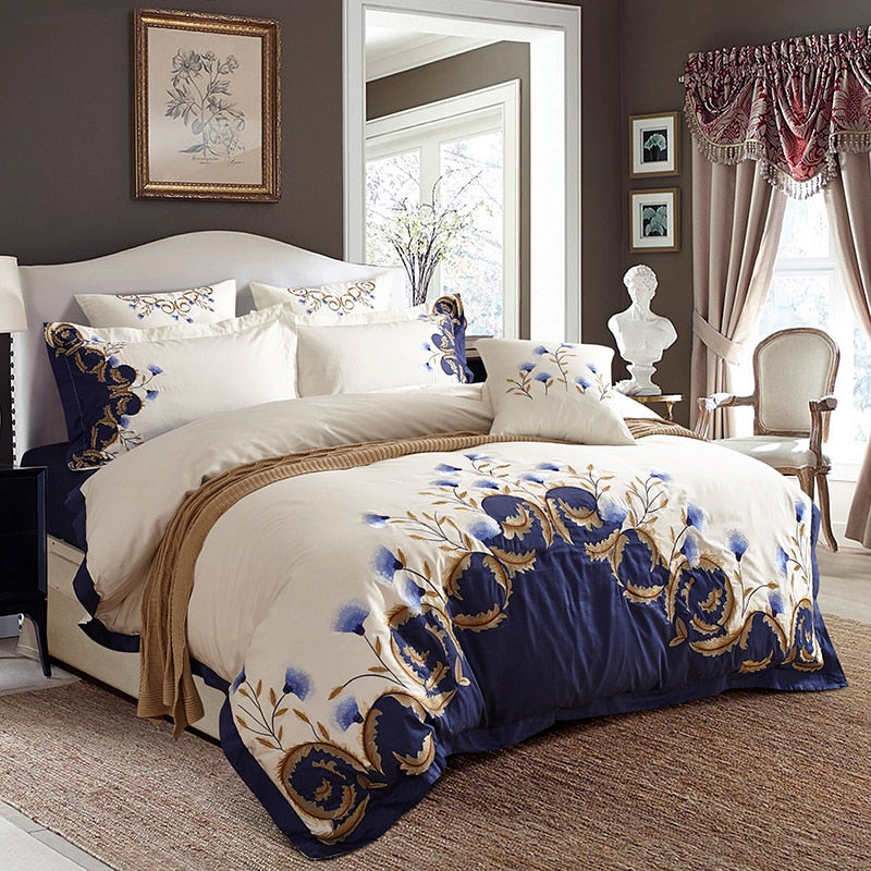 Blual Embroidered Duvet Cover Set (Egyptian Cotton) - 4/6 Piece Set