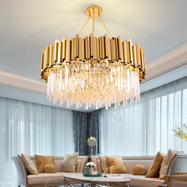 Golden S. Round Crystal Chandelier