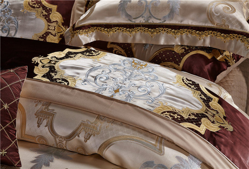 Specto Golden Luxury Embroidered Silk Cotton Duvet Cover Set - 4/6/10 Piece Set