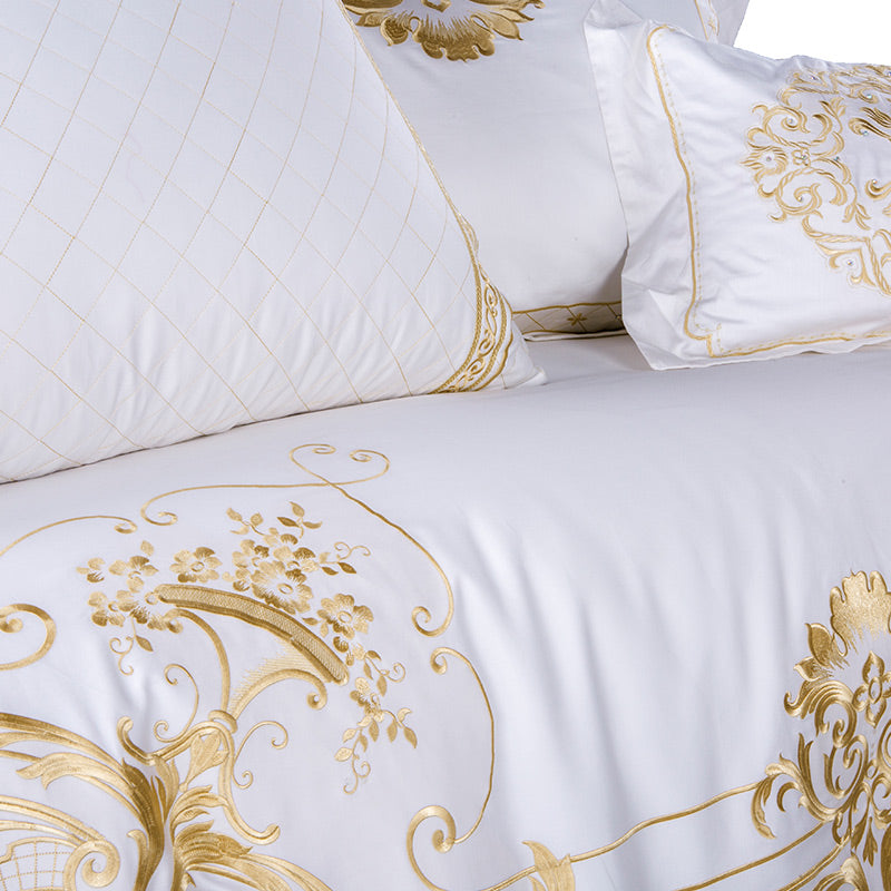 Golden Embroidery Duvet Cover Set (Egyptian Cotton) - 4/7 Piece set