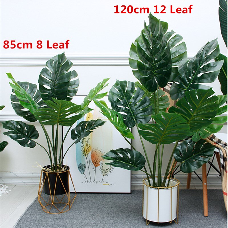Faux Potted Tropical Monstera Plants