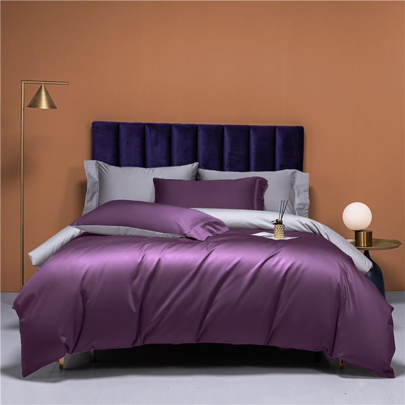 Neslla Purple Reversible Duvet Cover Set (Egyptian Cotton) - 4 Piece Set