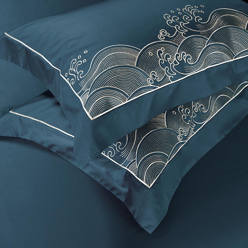 The Wave of Luck Embroidery Duvet Cover Set (Egyptian Cotton) - 4 Piece Set