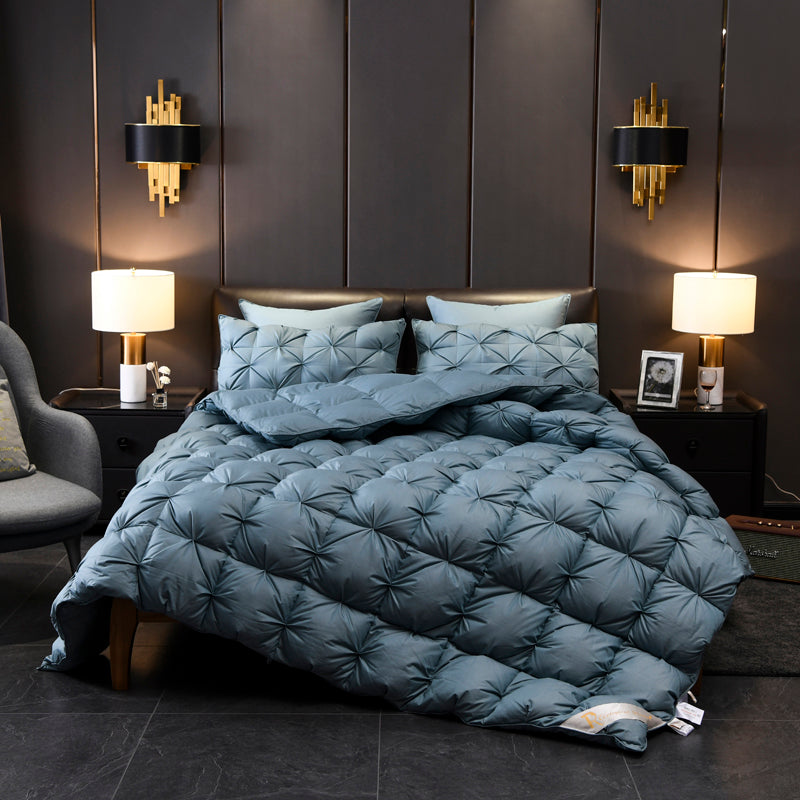 Blue Luxurious Quilted Cotton Goose Down Comforter