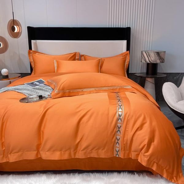 Orange Golden line Duvet Cover Set (Egyptian Cotton) - 4 Piece Set