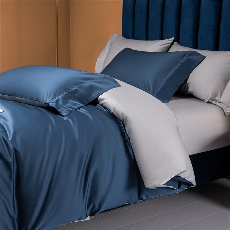 Neslla Blue Grey Reversible Duvet Cover Set (Egyptian Cotton) - 4 Piece Set