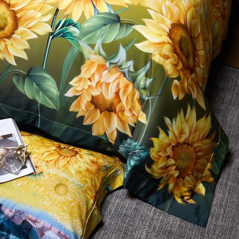 Garden With Sunflowers Duvet Cover Set (Egyptian Cotton)- 4 Piece Set