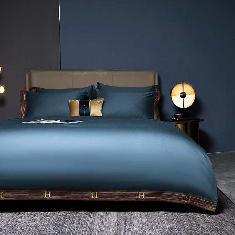 Blue Satin Duvet Cover Set (Egyptian Cotton) - 4 Piece Set *Price Drop Event Product*